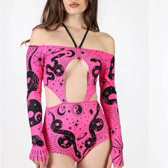 Pink Celestial Off-Shoulder Bodysuit - Picture 2 of 4